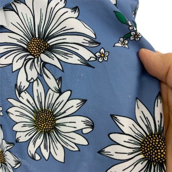 Jessica Simpson L Large One Piece Swimsuit Blue Daisy Ruffle V-neck Lined 0323 - Picture 3 of 8